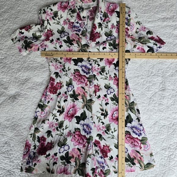 90s Vintage Romper Floral Button Up Collared V-neck Short Sleeve Playsuit - Picture 10 of 13